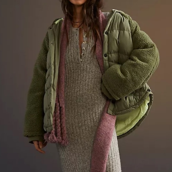 NWT! Anthropologie Pilcro Swing Puffer Jacket Moss Green Size XL - Picture 2 of 16